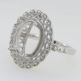 Art Deco Style Sterling Silver Semi Mount Ring Setting Oval OV 14x10mm - Syzjewelry